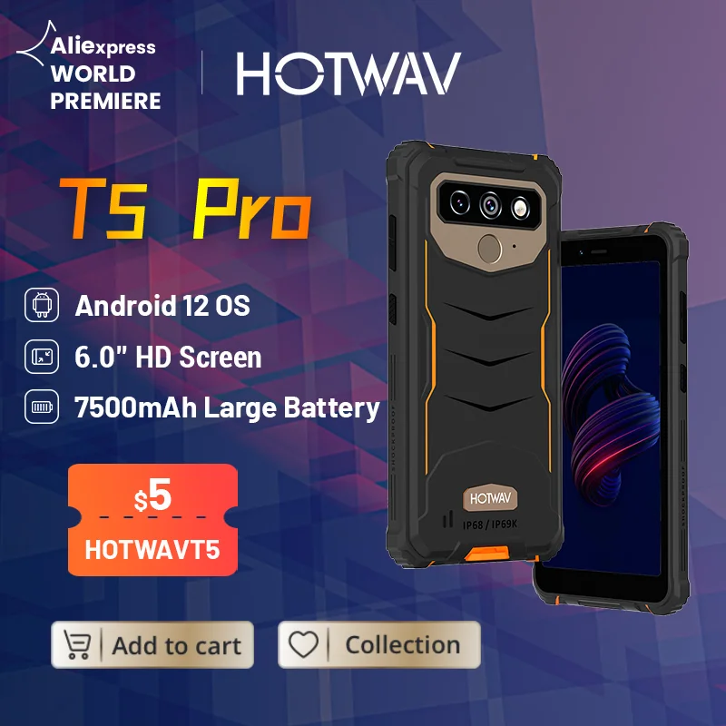 HOTWAV T5 Pro 4G Rugged Smartphone Android 12 OS MTK6761 6.0 Inch Screen 4GB 32GB 7500mAh Massive Battery 13MP Main Camera 2022