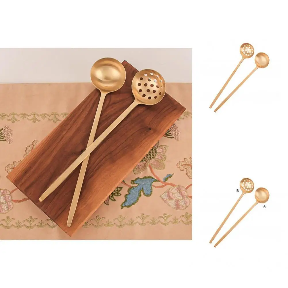 

2 Styles Useful Round Corners Soup Colander Spoon Deep Slotted Spoon No Odor for Hotel