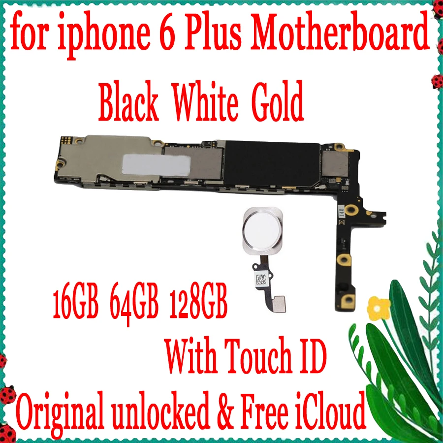 

Original Unlocked With/No Touch ID For iphone 6 Plus 5.5inch Logic board ,Full Chips 100% Tested No iCloud Motherboard 16GB/64GB