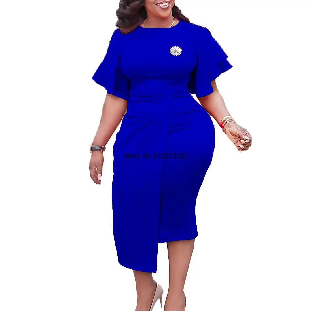 

2023 африканские платья для женщин, летнее модное платье в африканском стиле для женщин с коротким рукавом и круглым вырезом, однотонное плат...