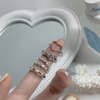 creative simple retro heart open ring set for women design hollow heart metal chain index finger ring 2022 fashion party jewelry