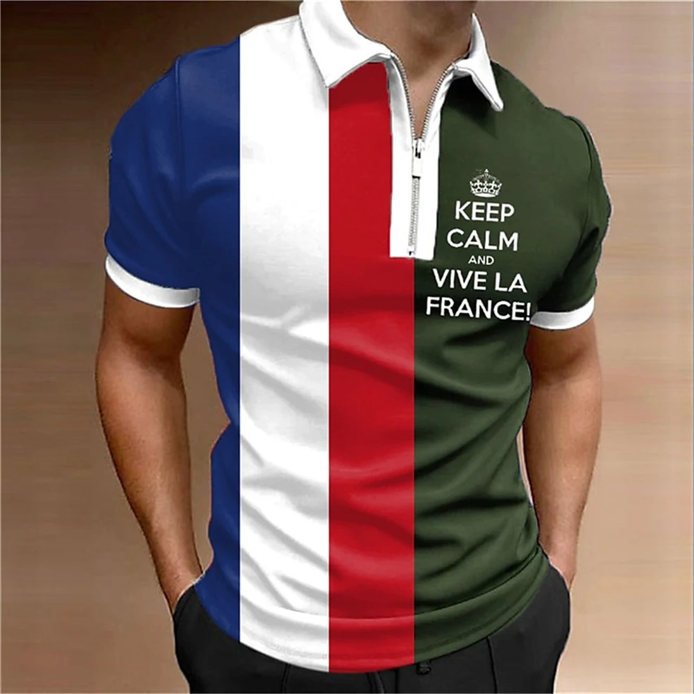 

Men'S Striped Polo Shirt Three Color Striped Print Golf Short Sleeve Simple Fashion Men Clothing Loose Oversize Zip Polo T-Shirt