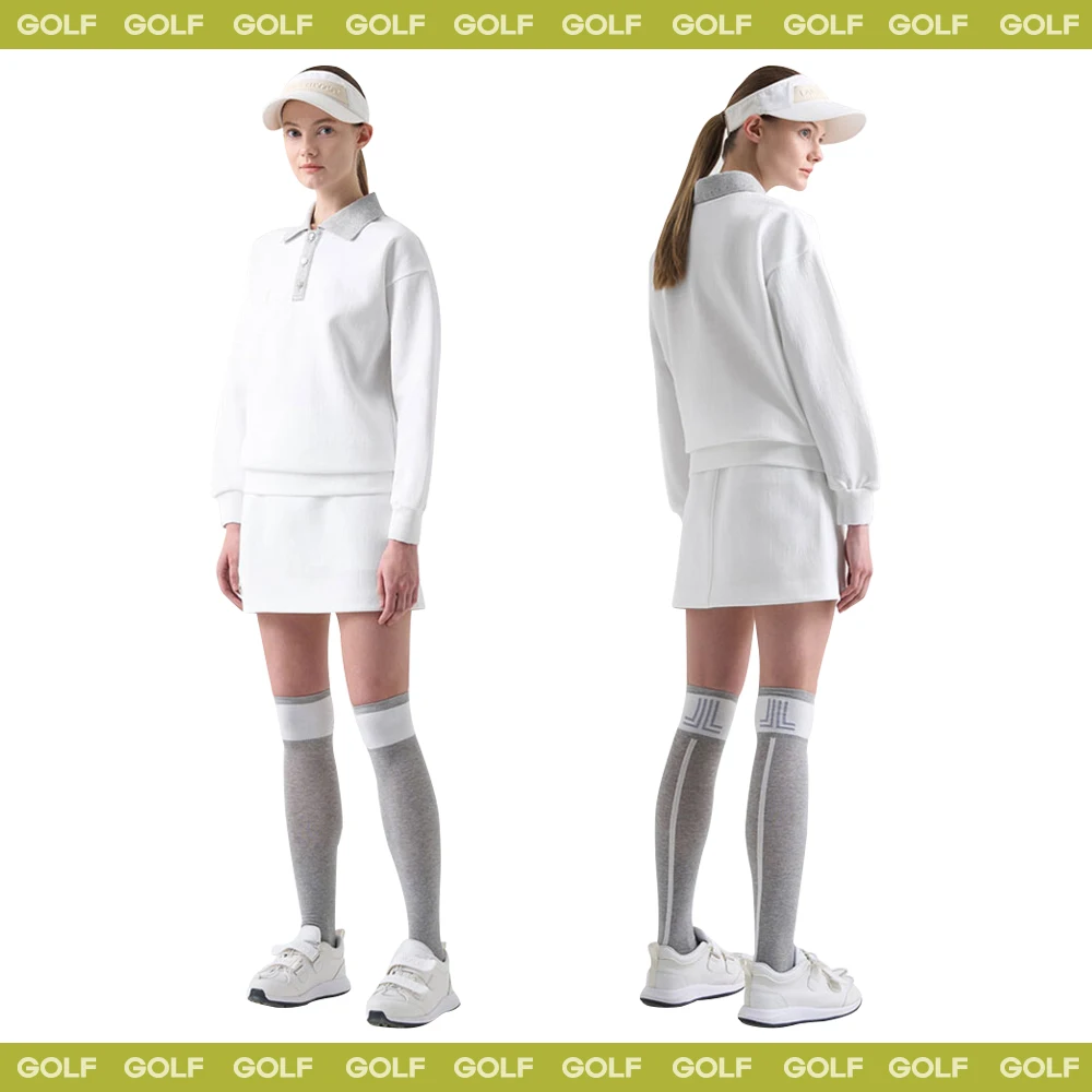 

Versatile 2023 Golf Women's Clothing Long Sleeve Collar Top Snap Button on Neckline Knit T-shirt Pullover Sweater for Woman
