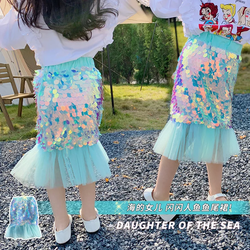 

Sequin fishtail skirt little girl mermaid princess skirt mesh tutu skirt for baby girl bottoms toddler party toddler 2 to 10 yrs