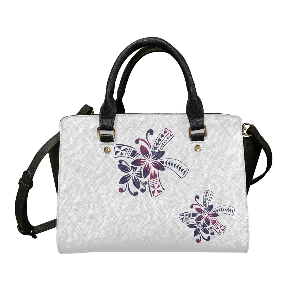 

Samoa Tattoo Print Women's Tote Bags Hibiscus Flower PU Leather Shoulder Bag Custom Logo Bags Women Handbags Ladies POD