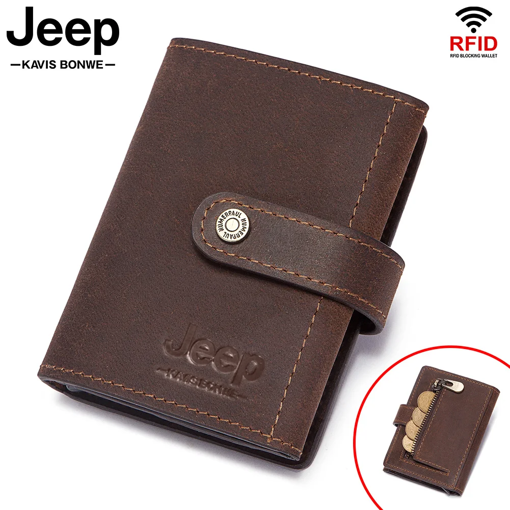 

Slim Anti-theft ID Credit Card Holder RFID Blocking Genuine Leather Porte Carte Aluminium Metal Pop Up Wallet with Coin Pocket