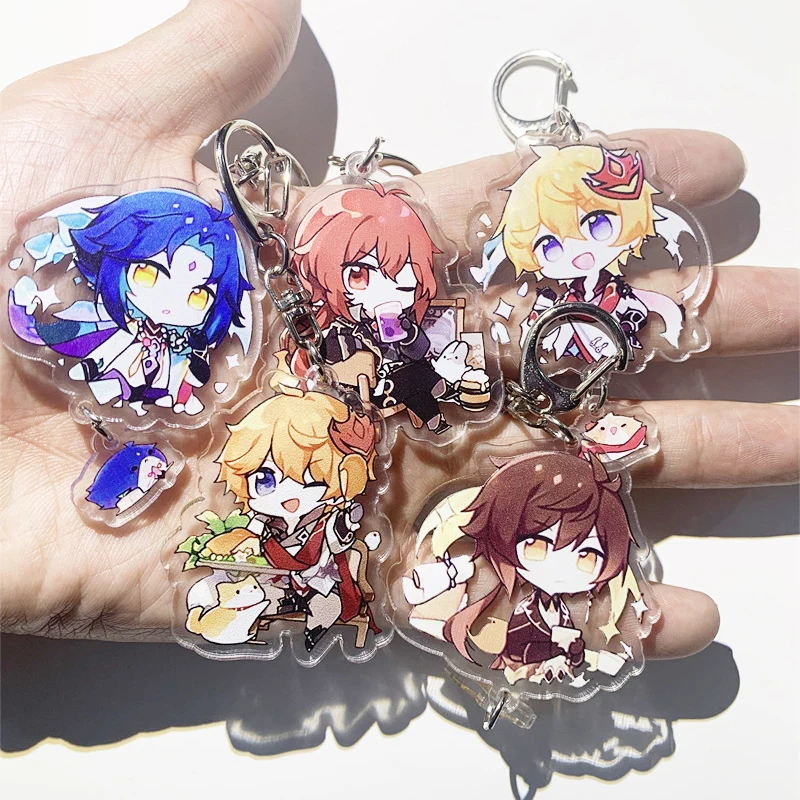 

Anime Game Genshin Impact Key Chain Ring Transparent Acrylic Keyring Jewelry Liza Mona Razor Figure Keychain Bag Pendant Gift