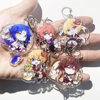 anime game genshin impact key chain ring transparent acrylic keyring jewelry liza mona razor figure keychain bag pendant gift