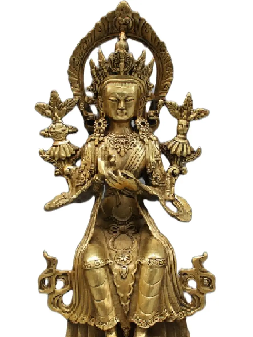 

12 дюймов тибетская латунная буддистская статуя Будды Maitreya Kwan-Yin guanyбогиня тара 29 см