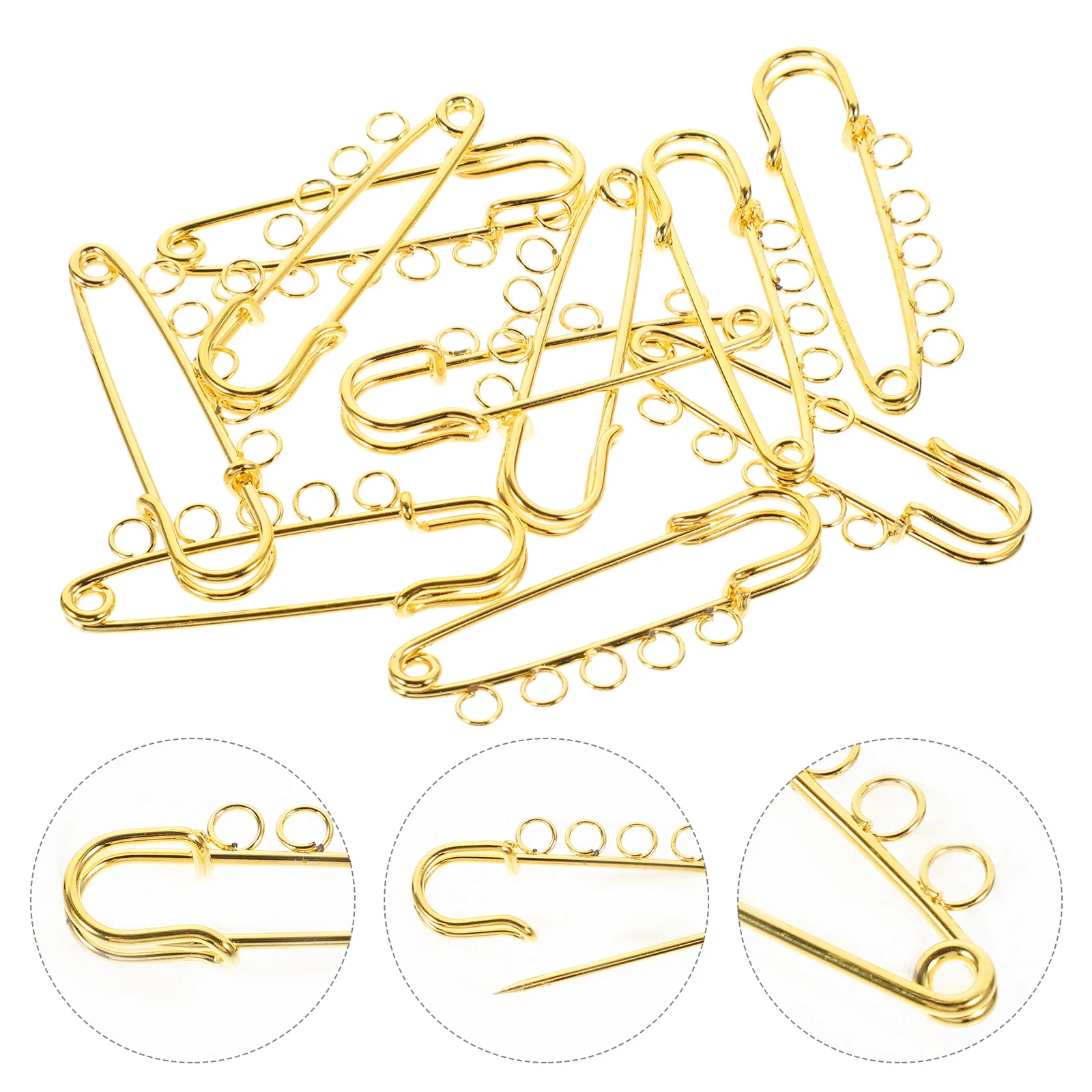 

10 Pcs 5 Hole Safety Pin DIY Clothes Alloy Brooch Decked Accessories Decorative Gold Blanket Fabric Big Head Brooches