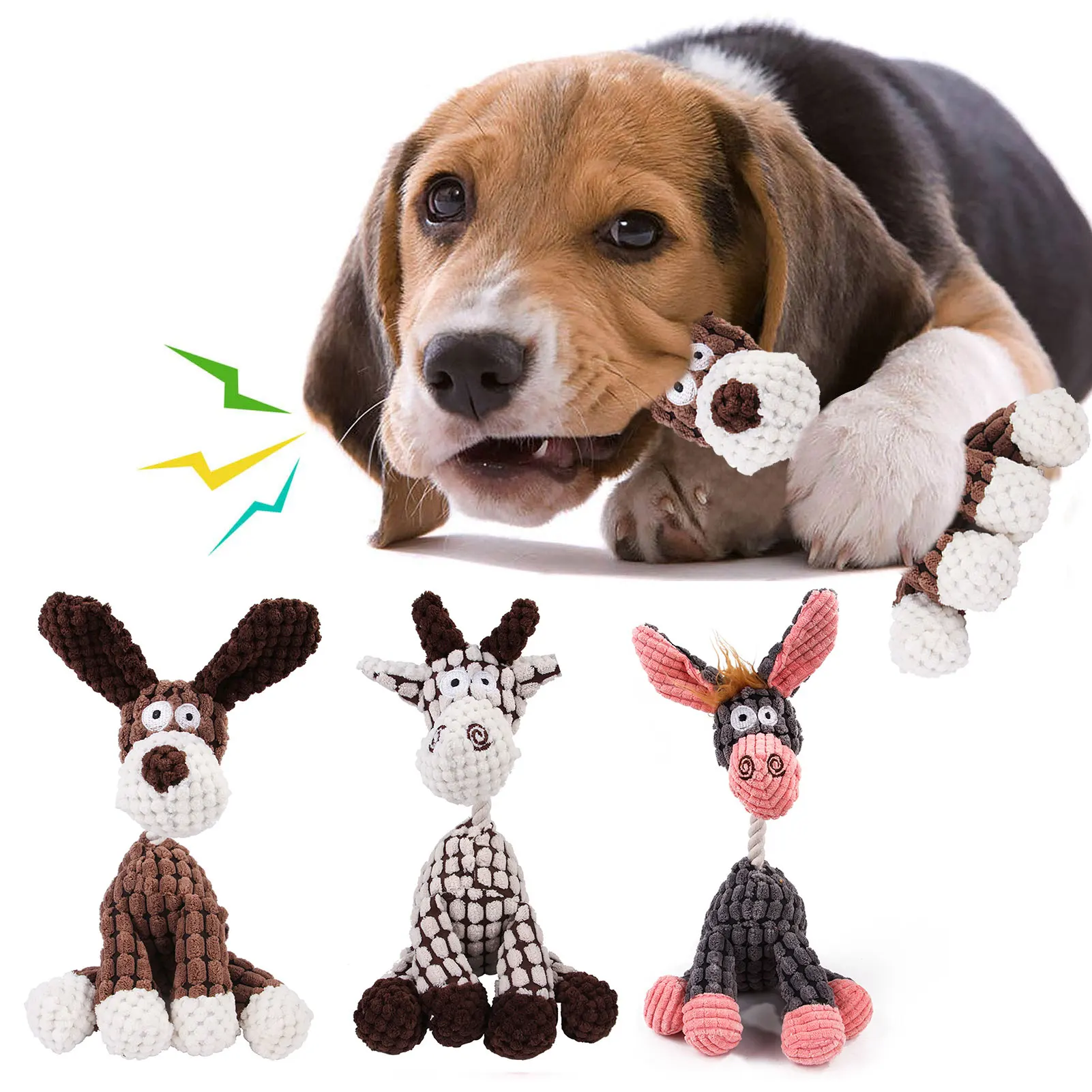 HOT Pet Chewing Animals Donkey Shaped Dog Bite Corduroy Plush Teething Toy for Small Dogs High Quality Pet Training Supplies