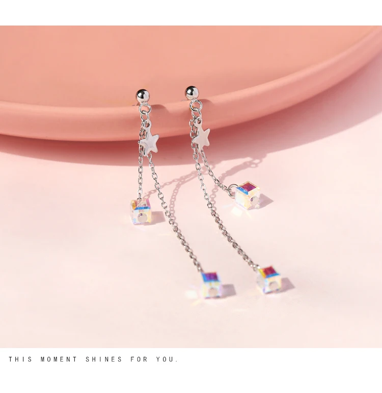 Милые элегантные висячие серьги-подвески в виде сахарного Куба со звездами и