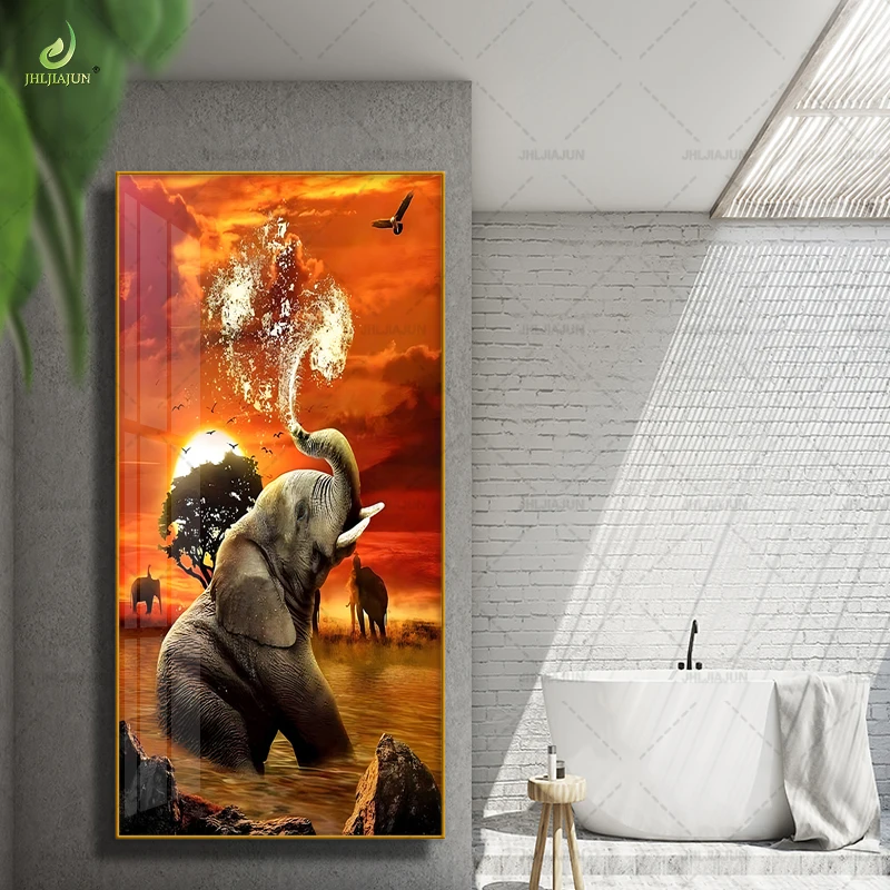 Современный фон с рисунком животного слона золотая рамка хрустальная фарфоровая