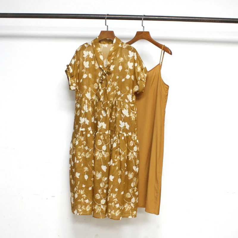 

Новинка весна-лето 2023, свободное женское платье на бретельках с коротким рукавом и кукольным воротником