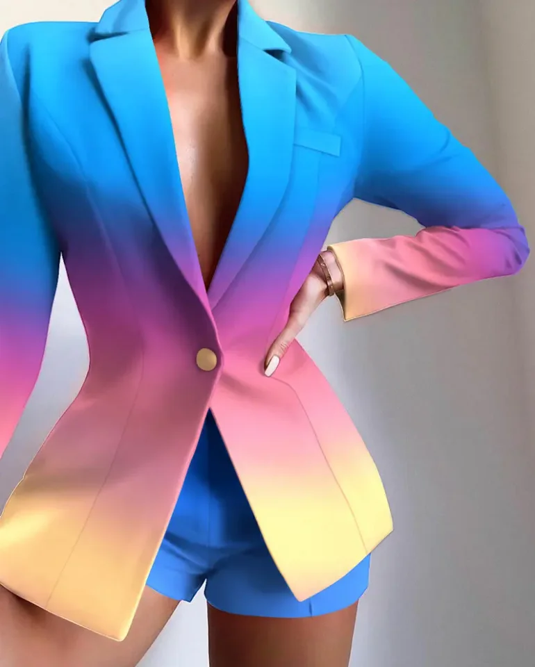 

women's clothing 2022 Ombre Lapel Collar Single Button Tailored Blazer (Without Shorts)