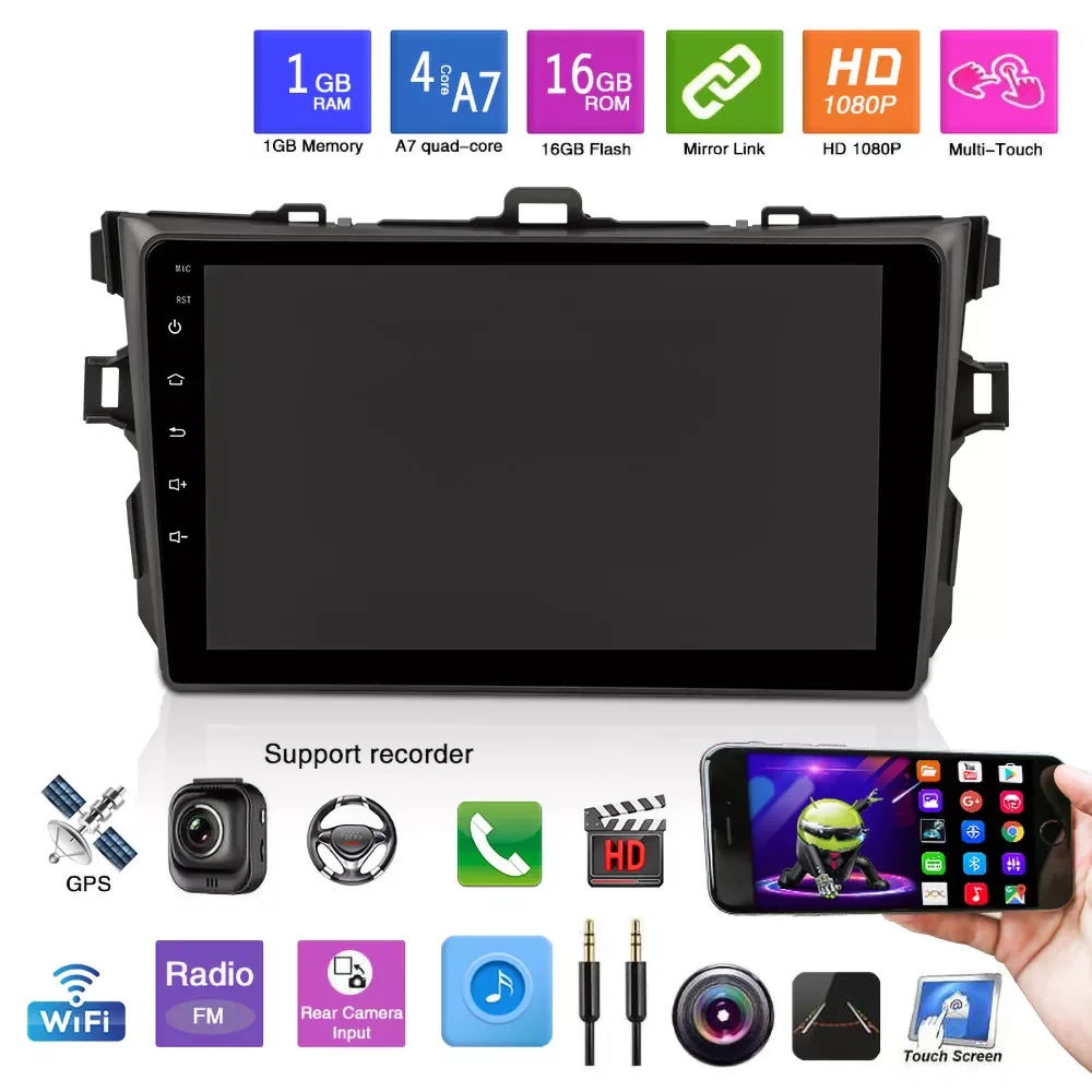 

MP5-плеер с Wi-Fi, стерео, аудио, видео, для Toyota 2007-2013, 2 Din, 9 дюймов, GPS-навигация, BT, FM, 9,1, автомультимедиа