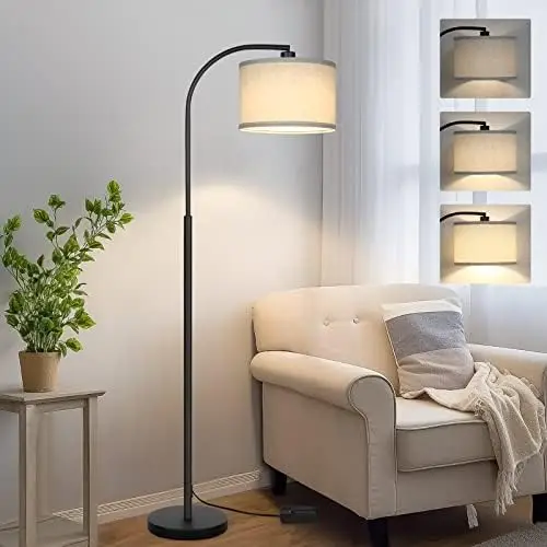 

Arc Floor Lamp Fully Dimmable Modern Standing Lamp with Adjustable Drum Shade, Golden Tall Pole Reading Lamp Corner Light for Li