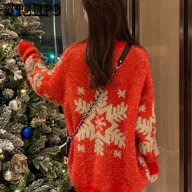 Рождественский свитер WTEMPO с длинным рукавом женские осенне-зимние вязаные топы