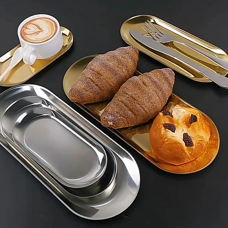 

Stainless Steel Gold Dining Plate Dessert Plate Nut Fruit Cake Tray Snack Kitchen Plate Western Steak Kitchen Dish Cute Plates