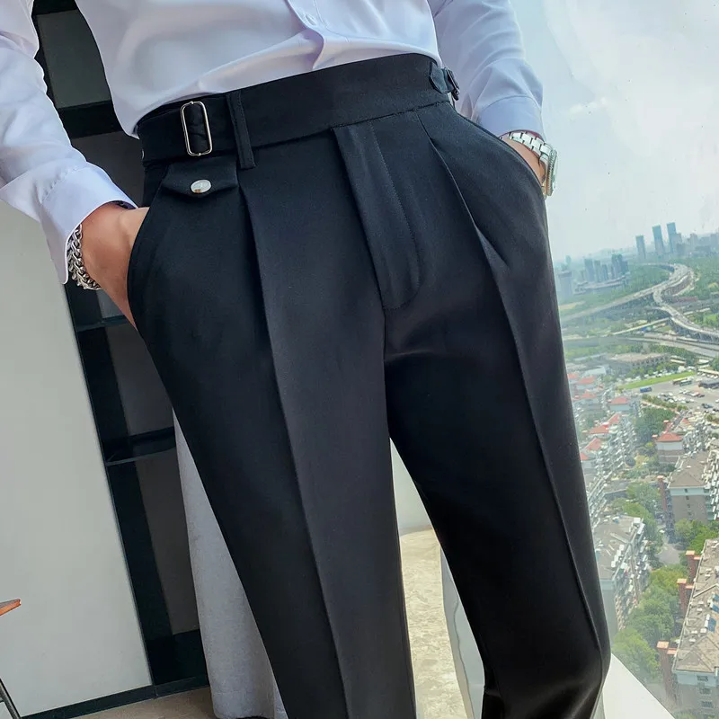 

British Style New Solid High Waist Suit Pant Men Business Formal Wear Trousers 2022 High Quality Slim Casual Office Suit Pants