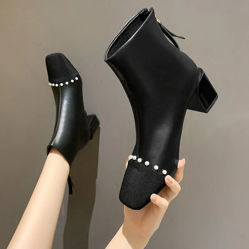 

Женские сапоги на толстом каблуке, короткие сапоги с квадратным носком и пяткой