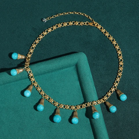 Винтажное ожерелье из стекла STALAIT сине-зелёное