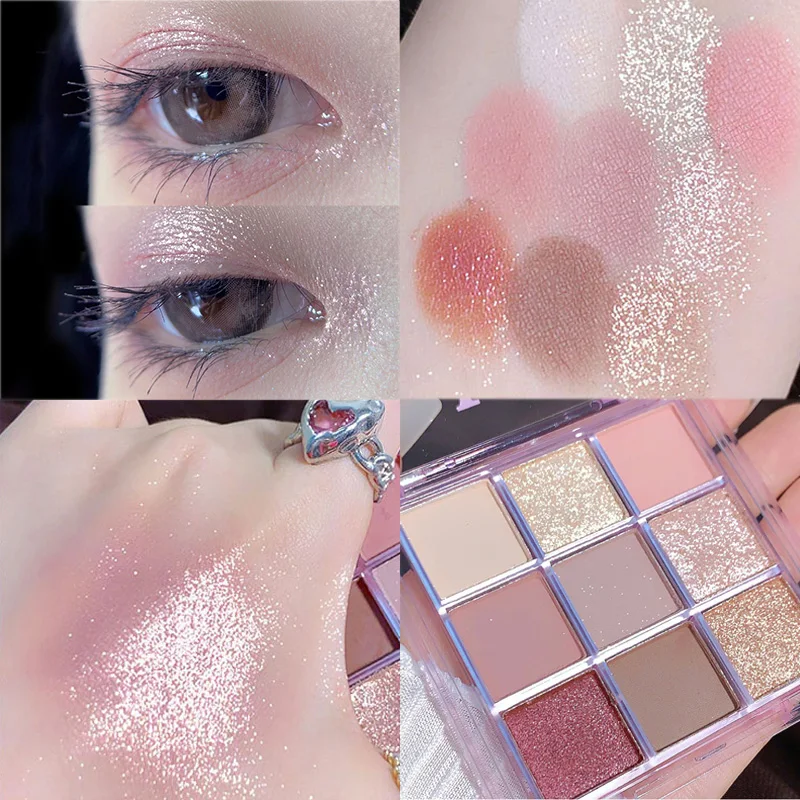 

9 Colors Eyeshadow Palette Pink Purple Earth Glitter Polarized Eyeshadow Long Lasting Gold Eye Makeup Flash Powder For Cosmetic