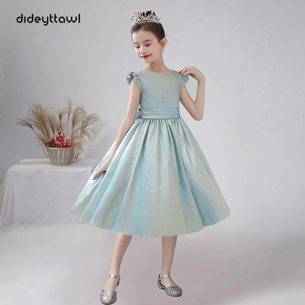 

Dideyttawl Short Sparkly Satin Girl Dress Knee Length Junior Concert Birthday Party Pageant Gown 2023 Children wedding dress