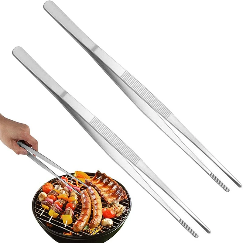 

2PCS Kitchen Tweezers Grill Tongs Stainless Steel Long Chef Food Clip BBQ Meat Beef Tong Bar Bartending Tweezer 30Cm