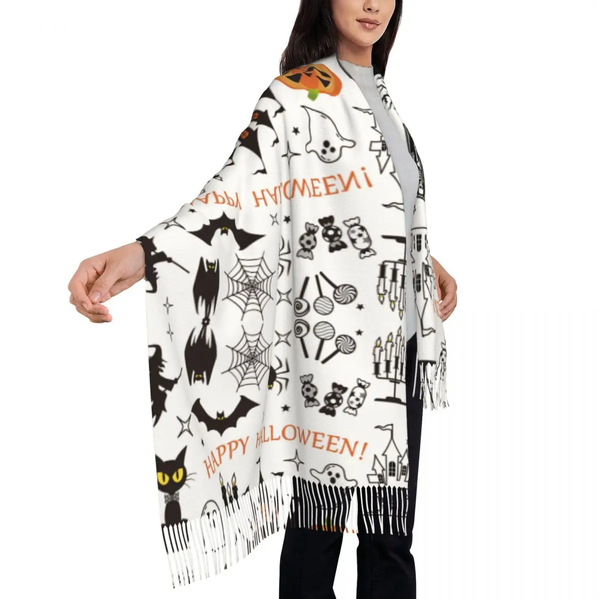 Мужской шарф с длинным ворсом и бахромой в стиле Хэллоуин