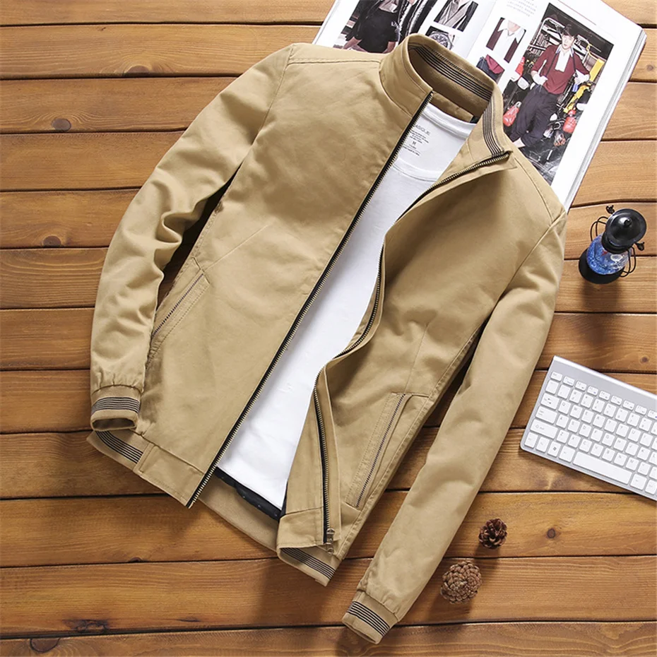 

Military Baseball Jacket Men Solid Color Varsity Jackets Coats Fashion Casual Spring Autumn Coat Khaki Black