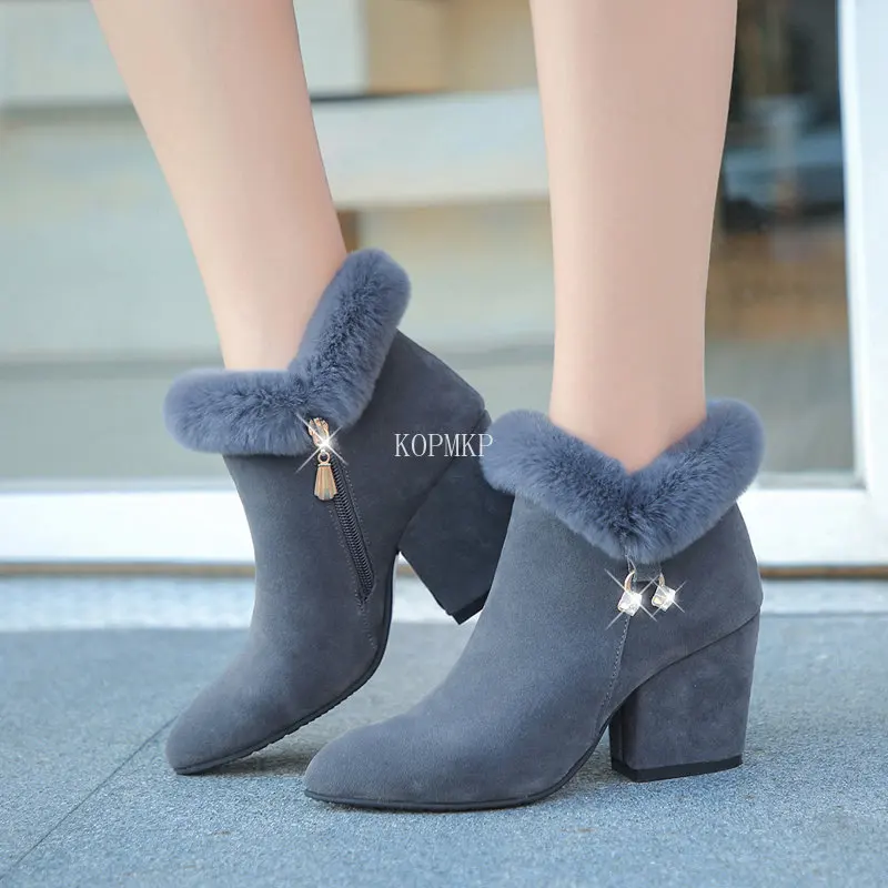 

Женские зимние теплые меховые ботинки, зимние ботинки из флока без шнуровки, большие размеры 35-43, 2023