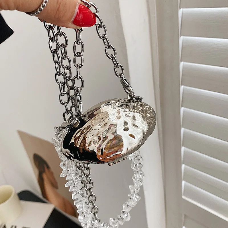 

Luxury Mini Women Metal Shell Bag Crossbody Bag Women Beaded Chain Bags Party Lipstick/keys Bolsa Evening Chest Waist Pack