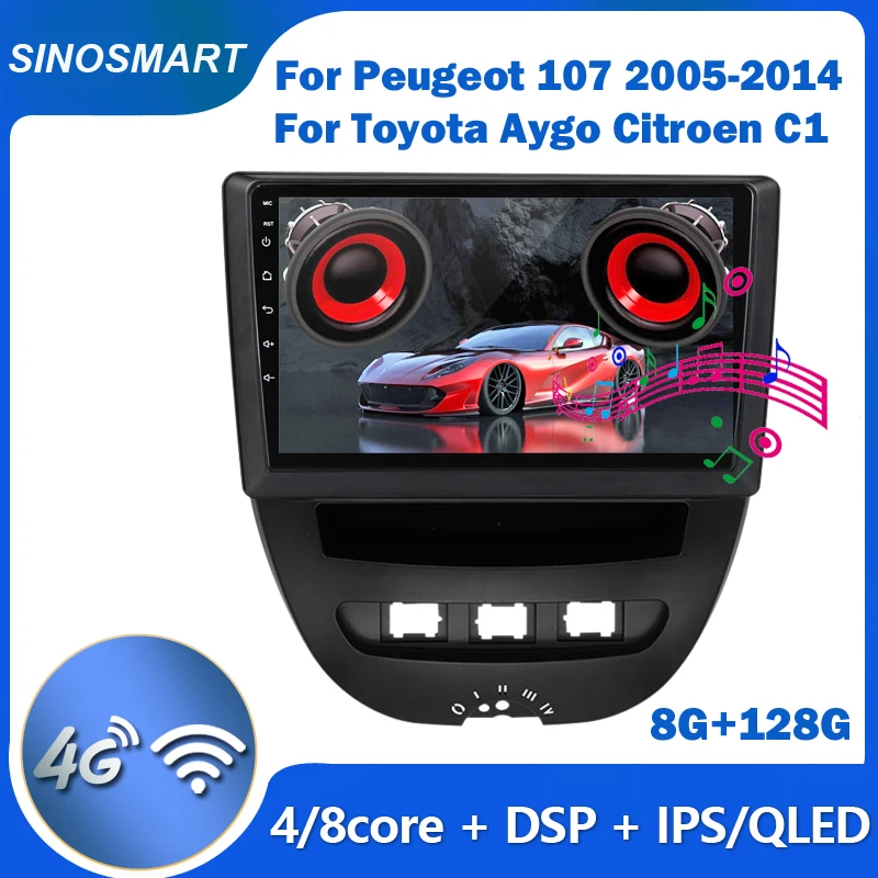 

SINOSMART for Peugeot 107 Toyota Aygo Citroen C1 2005-2014 Car GPS Navigation Player 2.5D IPS/QLED Built-in DSP 8 Core CPU
