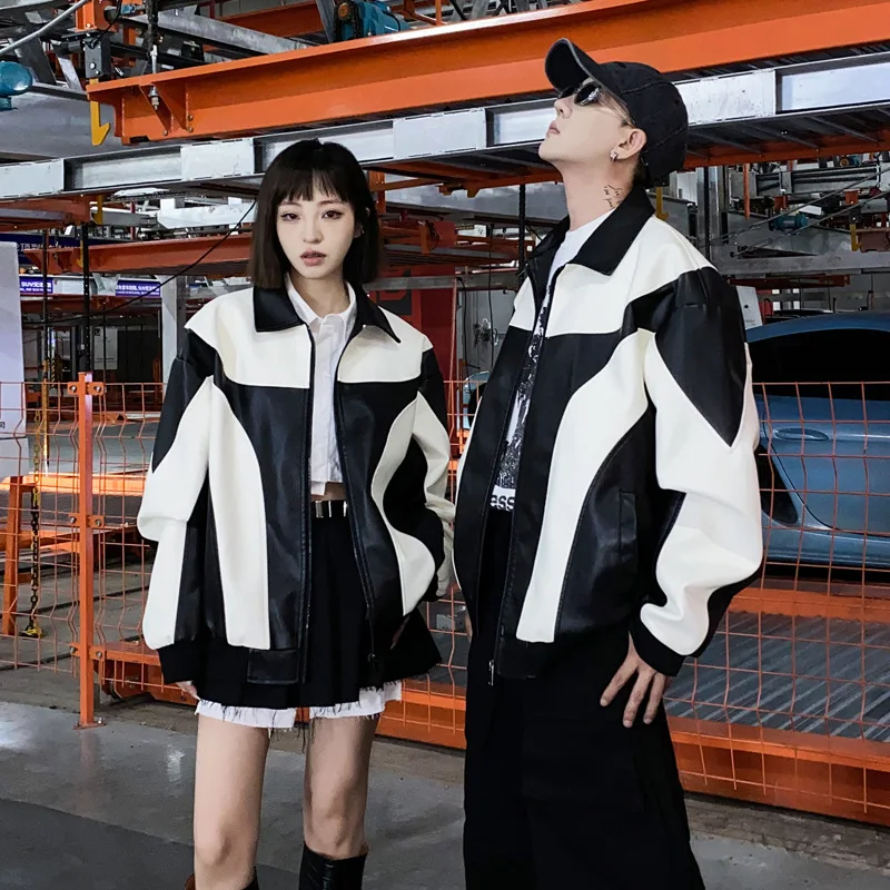 

Кожаная куртка для влюбленных Новая мужская Корейская версия тонкая Молодежная однотонная Повседневная мотоциклетная кожаная куртка