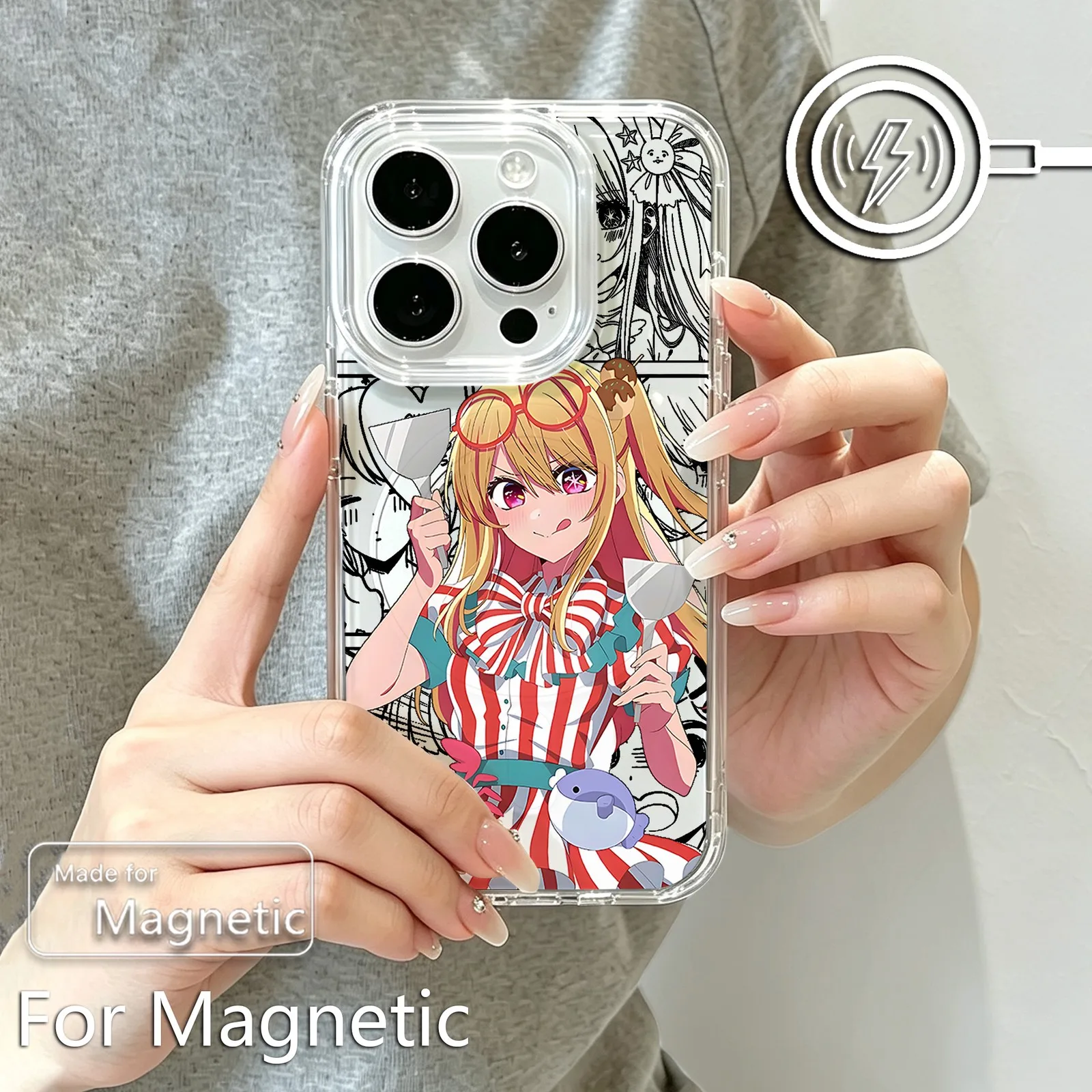 Фото Магнитный чехол для телефона iPhone 18 17 16 15 14 13 12 11 8 7 Air Plus Pro Max X XR XSMax, мягкий прозрачный чехол из ТПУ, аниме Oshi no Ko. №2