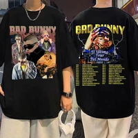 hip hop singer bad bunny double sided graphic print tshirt regular male tops men women fashion cotton tees unisex loose t shirts