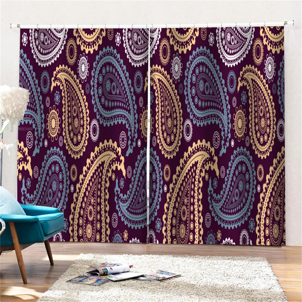 

2 Panels Set Cashew Flower Curtains Ethnic Vintage Pattern Drapes Home Window Decoration for Living Room Bedroom Hotel Dormitory