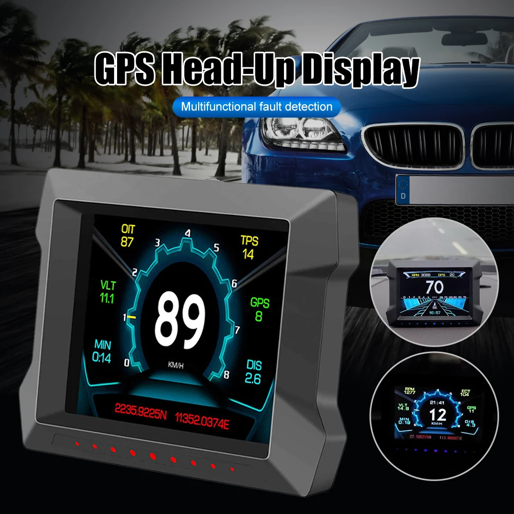 

Car HUD OBD2 GPS Head-Up Display Inclinometer Digital Speedometer Compass Slope Meter Display Overspeed Alarm Auto Accessories