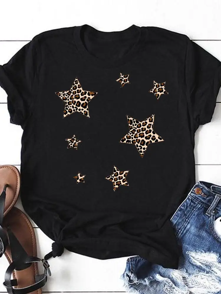 

Футболка женская с графическим принтом, короткий рукав, черный леопардовый тренд в стиле 90-х, модная одежда, на лето