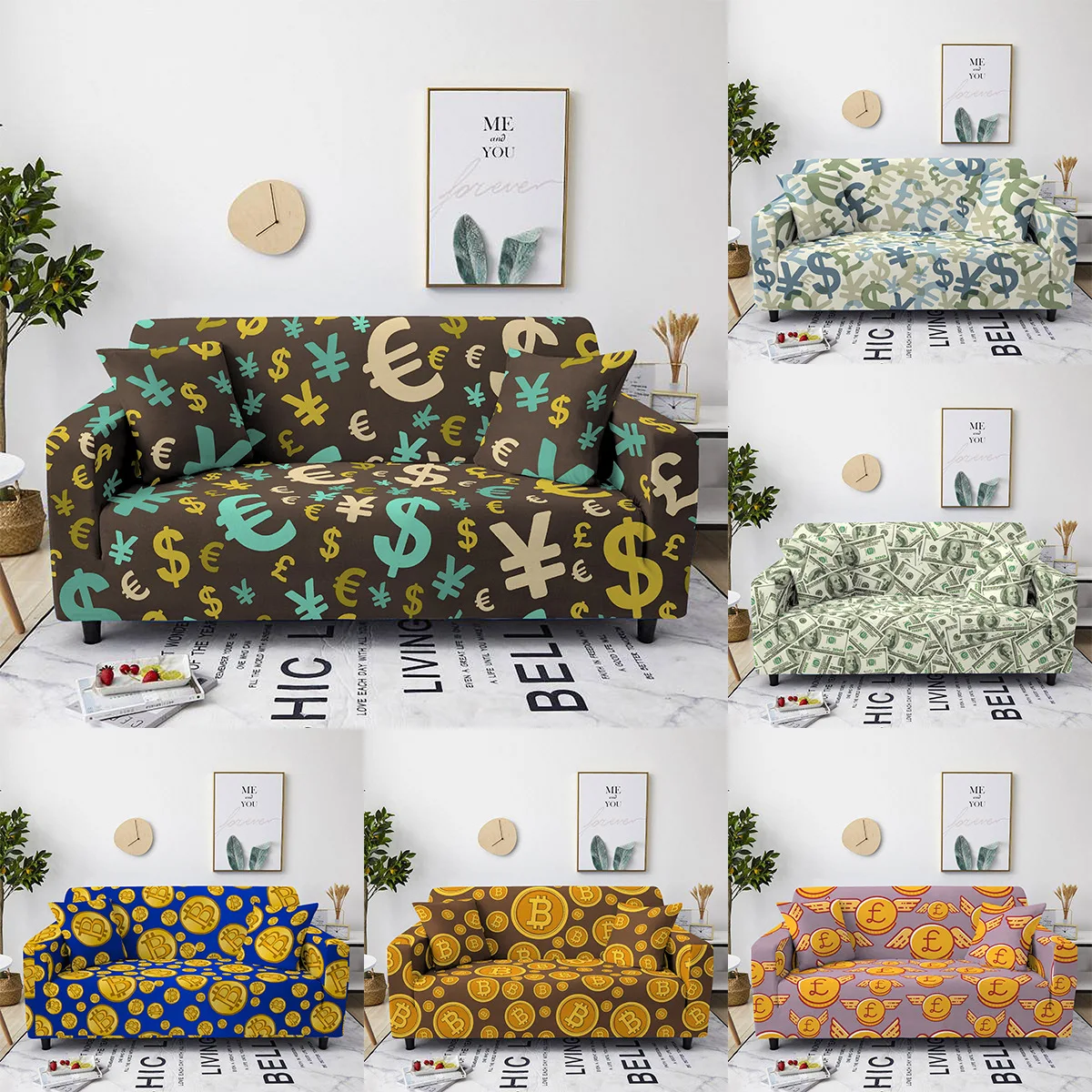 

Money Print Sofa Cover Gold COINS Pattern All Inclusive Dustproof Sofa Covers for Living Room Elastic Spandex Sofa Slipcover