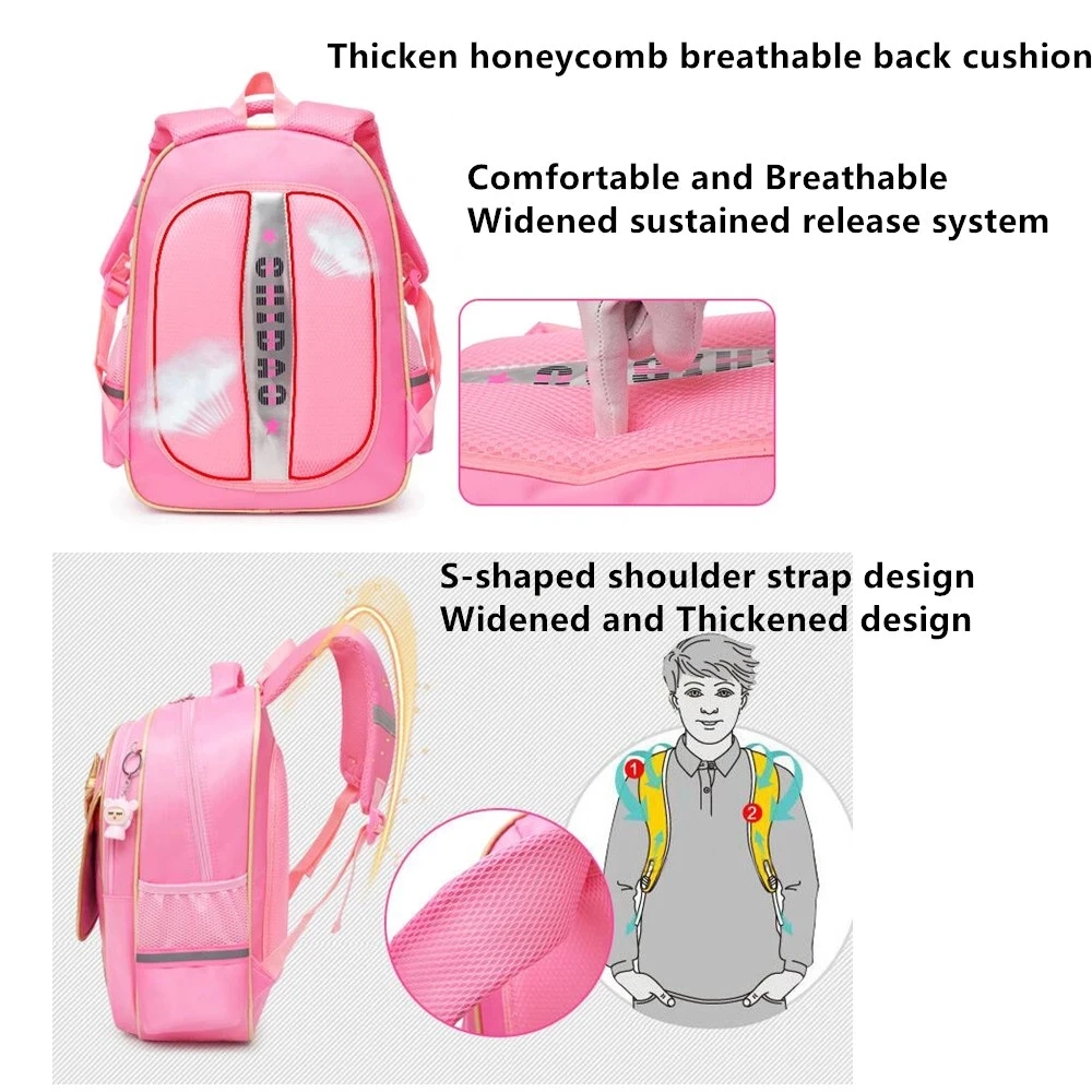 Trolley School Bags for Girls Cute Cat Children Backpack with 2/6Wheel Waterproof Primary Backpacks Kids Girl Rolling Travel Bag