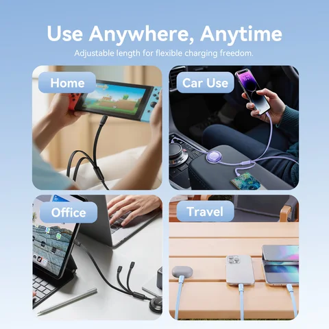 Vention USB C-кабель 3 в 1, выдвижной USB-кабель типа C, шнур Lightning для iphone 17 16 15 14 Samsung Huawei Xiaomi Charge