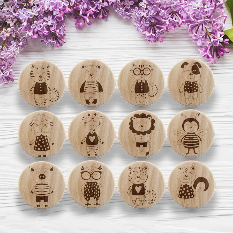 

XMSJ Animal Pattern Cat Wooden Engraved Draw Knob Boho Nursery Drawer Pull Rustic Doorknob Nature Wood Cabinet Furniture Handles