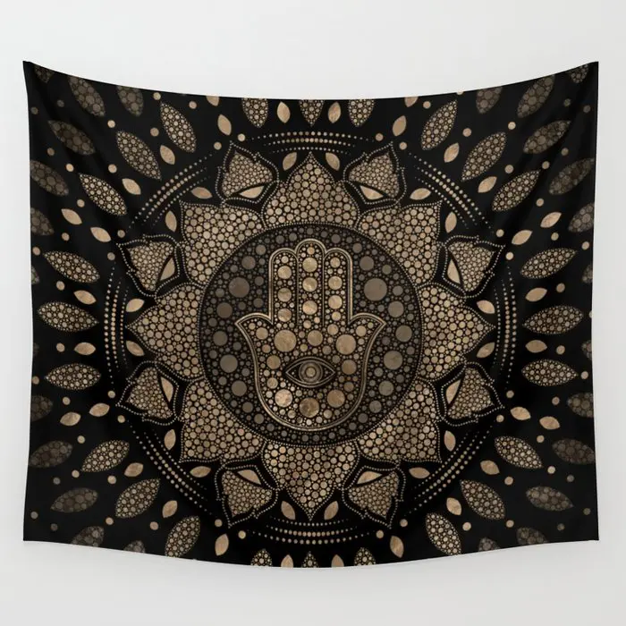 

Hamsa Hand Hand Of Fatima In Lotus Mandala Tapestry Wall Hanging Hippie Tapestries Rugs Home Living Room Dorm Decoration Blanket