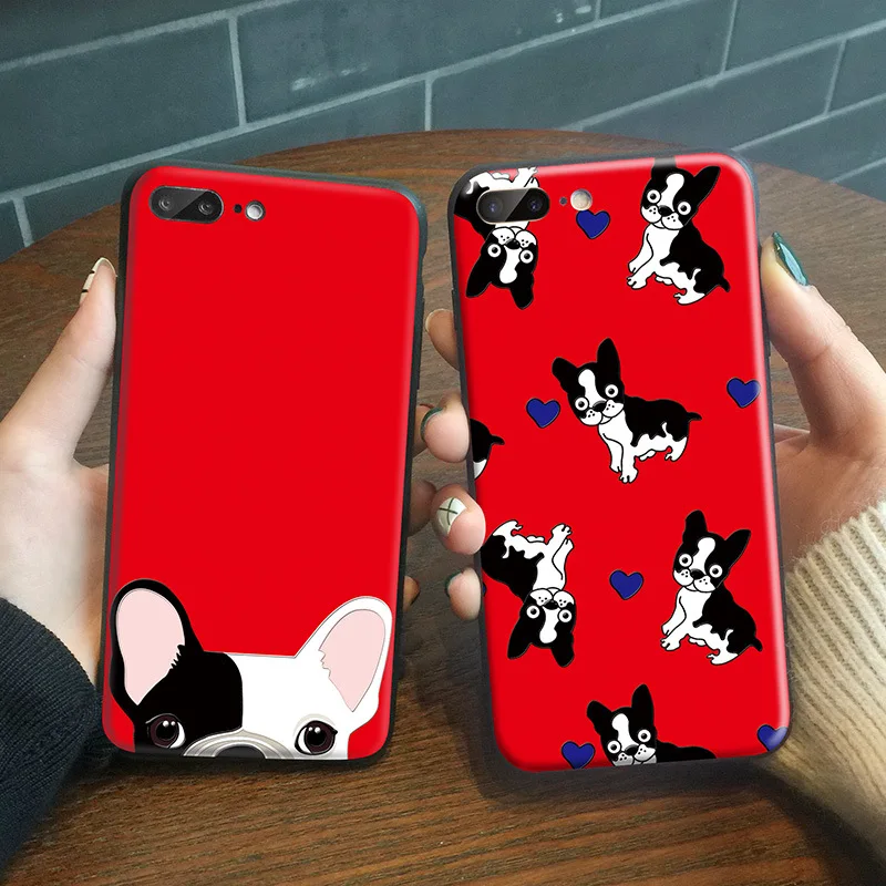 

Cute Puppy For iPhone 13 11 12 Pro Max Mini XS Max XR X 8 7 Plus SE 2020 Frosted Drop Resistant Slim Cartoon Law Bucket Red