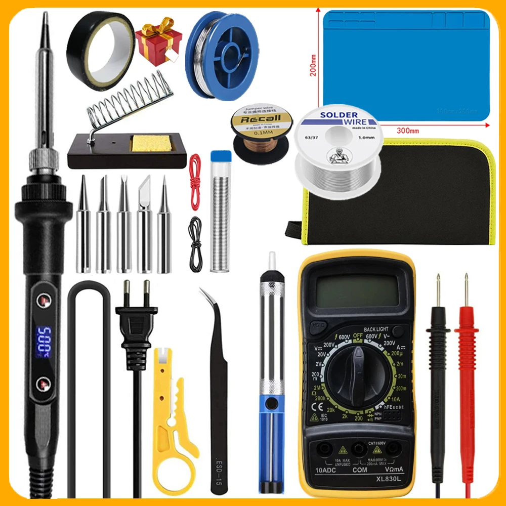 Электрический паяльник 19 в 1 80 Вт ЖК цифровой дисплей 180-500C Регулируемая Сменная