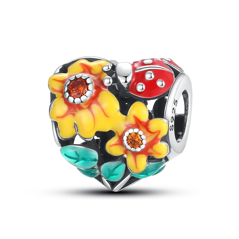 

100% Real 925 Sterling Silver Sunflower ladybug Charms Fit Original Pandora Bracelet&Bangle Making Fashion DIY Jewelry For Women