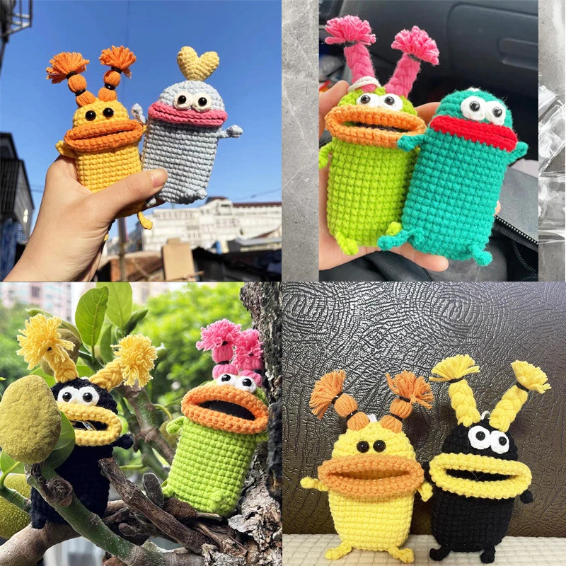 

Kawaii Niche Hand Woven Wool Car Keycase Funny Big Mouth Monster Cute Sausage Mouth Keys Universal Protective Cover Girls Gifts