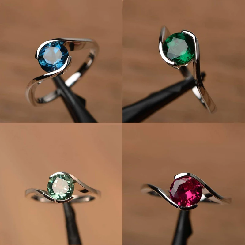 

4 Colors Temperament Round Crystal Engagement Ring For Women Party Wedding Rings Fashion Jewely Hand Accessories Size 5-11